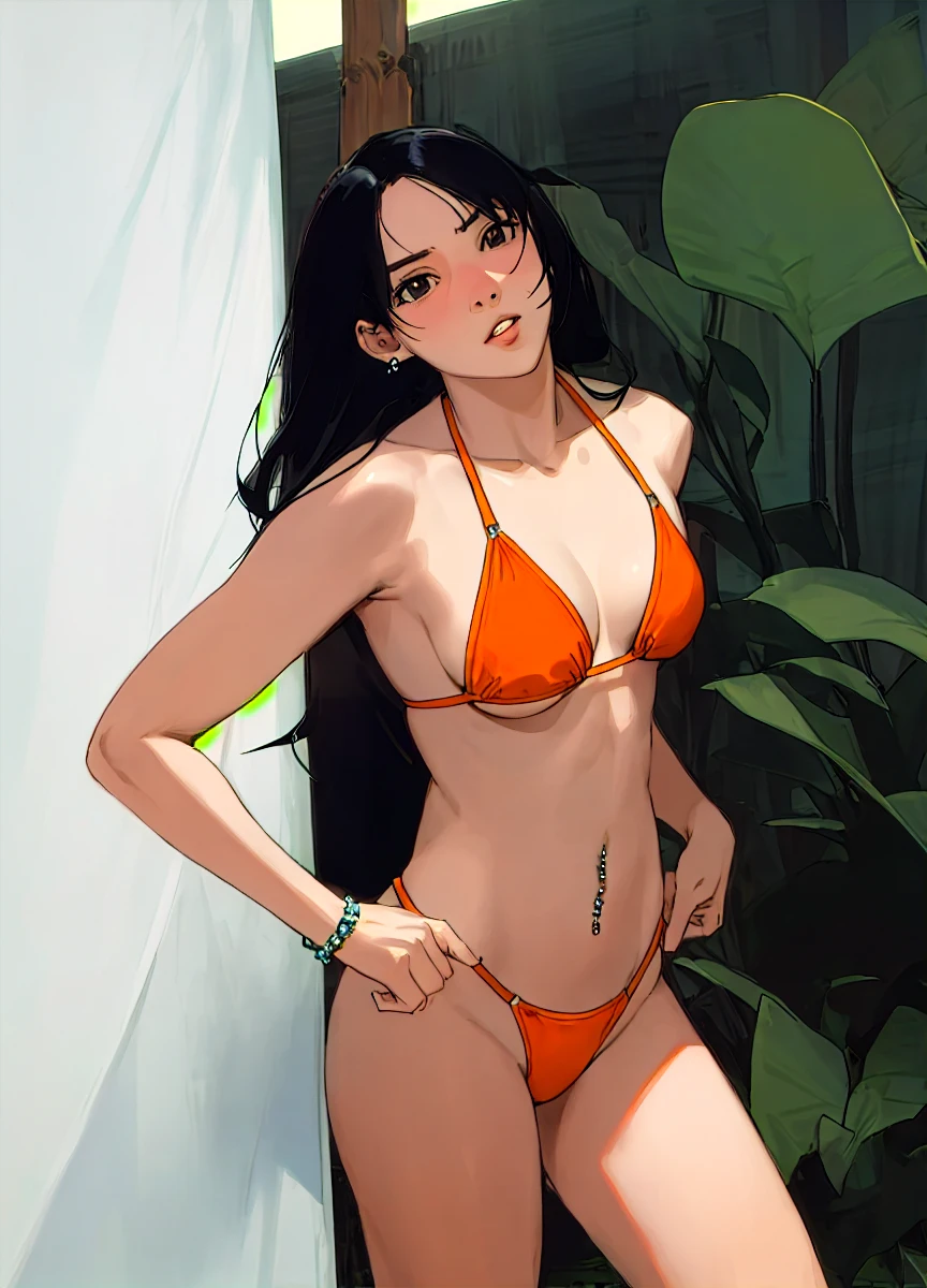 緑色の髪をしたSwimwearを着た女性の絵, Rumiko Takahashi-inspired colored pencil sketches, tumbler, Art Nouveau, in retro Swimwear, is wearing a Swimwear, Monokini, Mid-body portrait, Swimwear, Short full body portrait!, Full-color painting, Colored line art, Color Sketch, mermaid body, Shading animation cel