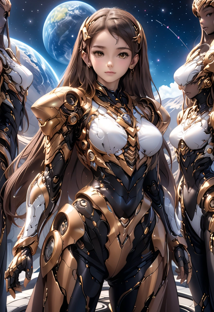 Complex and gorgeous anime CGI style, highly detailed fantasy characters, 4K high-definition digital art, Karol Bak Oud, 宇宙のサイボーグgoddess, Beautiful digital artwork, 2. 5d cgi anime fantasy artwork, goddess. very high detail, cyborg queen portrait, 非常に詳細なgoddessのショット, half body machine, inorganic, Next generation high performance cyborg, goddess of Machines, perfect cyborg, ultimate replicant, A masterpiece created by ultra-high performance AI, ultimate weapon, highest quality, perfect angle, perfect composition, sharp outline, best shot, perfect shape, perfect model style, very beautiful and detailed eyes, empty eyes, blue eyes without pupils