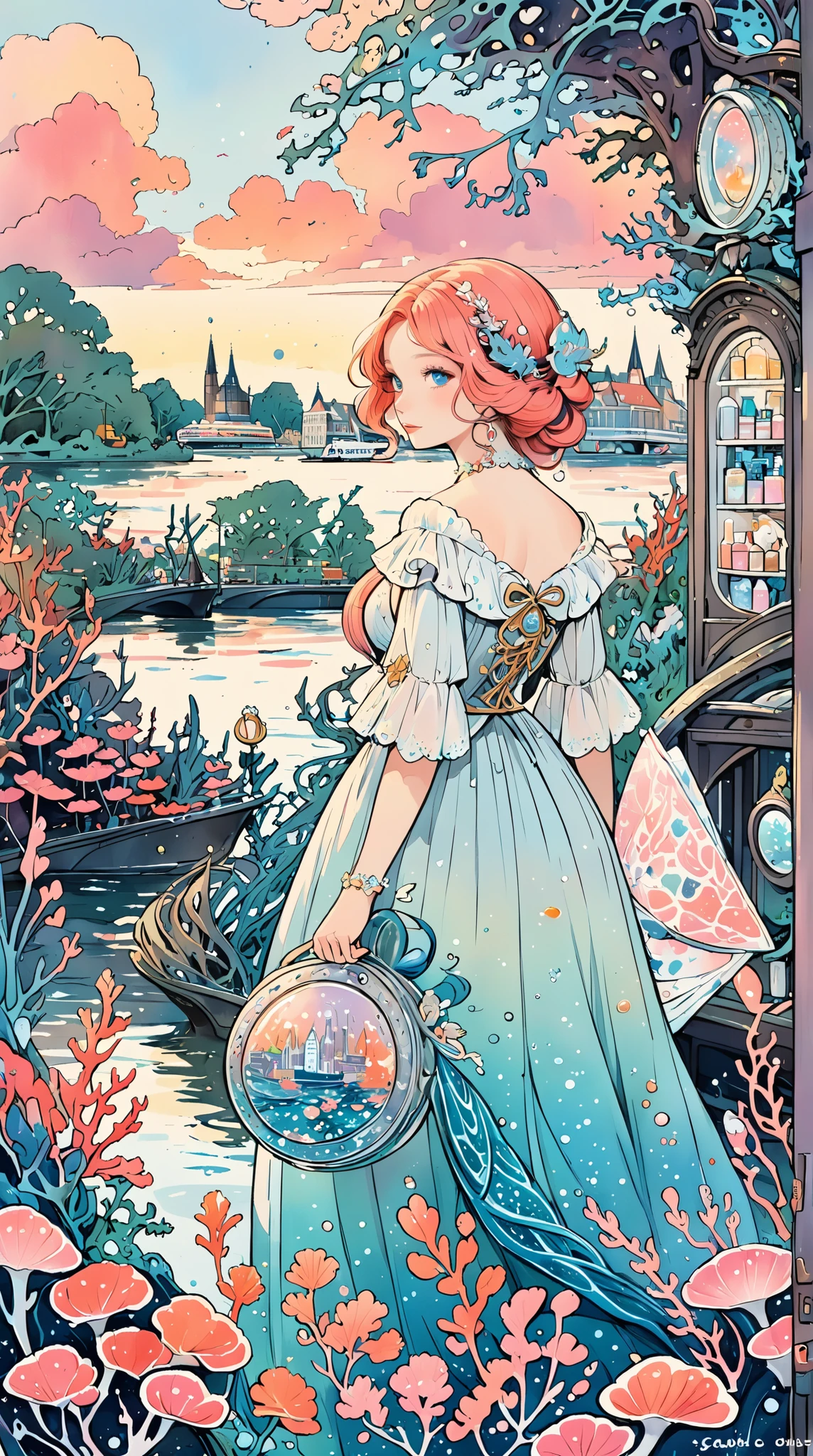 Coral, Leiden, cologne, Female, Mermaid, murmur, cute illustration, universe, Sightseeing, lady, eau de toilette, riverside, Siren, Maiden