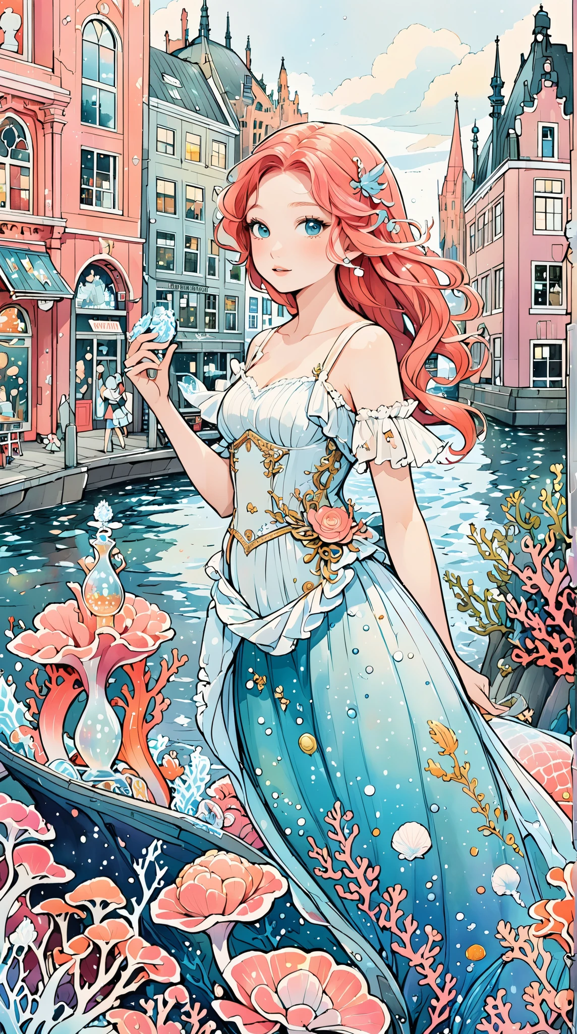 Coral, Leiden, cologne, Female, Mermaid, murmur, cute illustration, universe, Sightseeing, lady, eau de toilette, riverside, Siren, Maiden