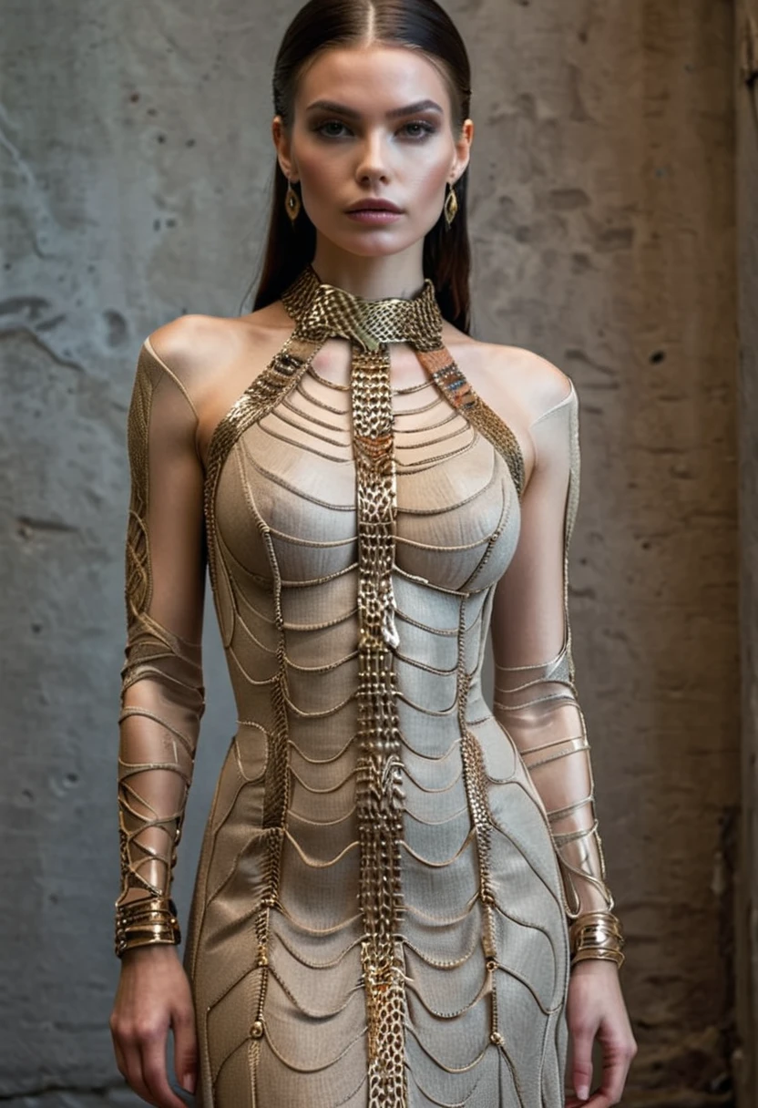 à couper le souffle, luxury product style fashion éditorial style biomechanical hacker shaman sisterhood of cables cable dress nterwoven with biomechanical filigre:3 , haute couture, tendances, élégant, éditorial, style magazine, professionnel, très détaillé, élégant, sophistiqué, Haut de gamme, luxueux, professionnel, très détaillé, award-winning, professionnel, très détaillé