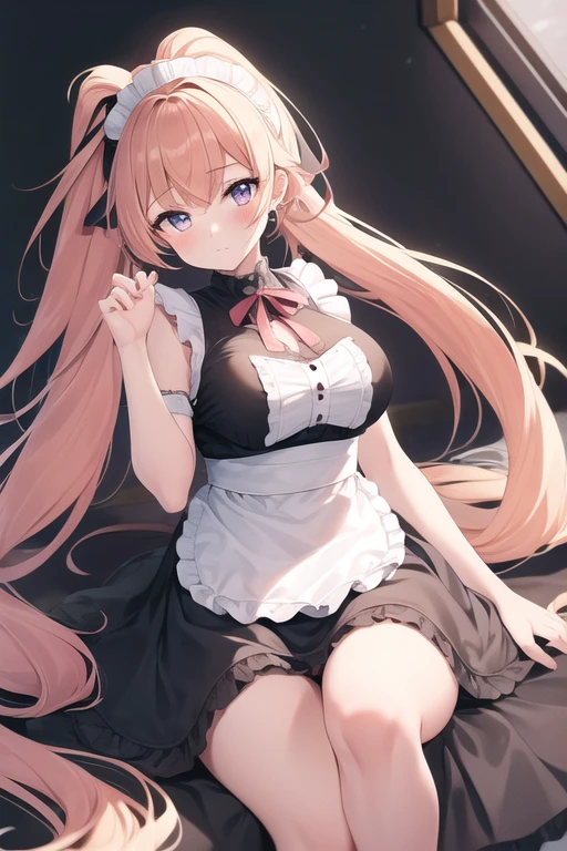 highest quality, Super detailed, Beautiful Face, from_Under, cowboy_shot, One girl, １人in, ２Dildo, underwear, under panties, Under clothes, in, standing,Cherry colored detailed lace lingerie、Glossy twin tails､Dynamic Pose､Uplifting