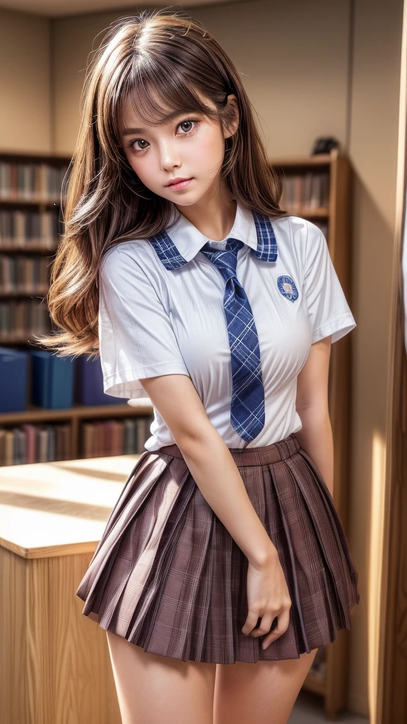 (Highest quality,masterpiece:1.3,Ultra-high resolution),(Very detailed,Caustics,8K),(Realistic:1.4,RAW shooting),Korean beautiful girl in high school uniform,smile,18-year-old,korean hair color、Long Haircut,Looking into the camera,School classroom、School desks and chairs around、Waist up shot,front,Face Focus,Face close-up,(Warm Light),Professional Writing、Very human and real