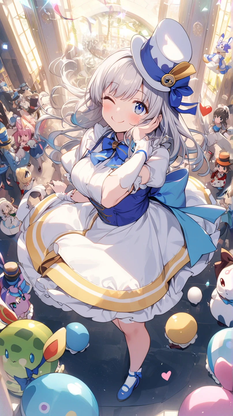chibi、Masterpiece、top quality、top image quality、Lovely maid、purple hair、purple eyes、ponytail、Reach out her hand、top