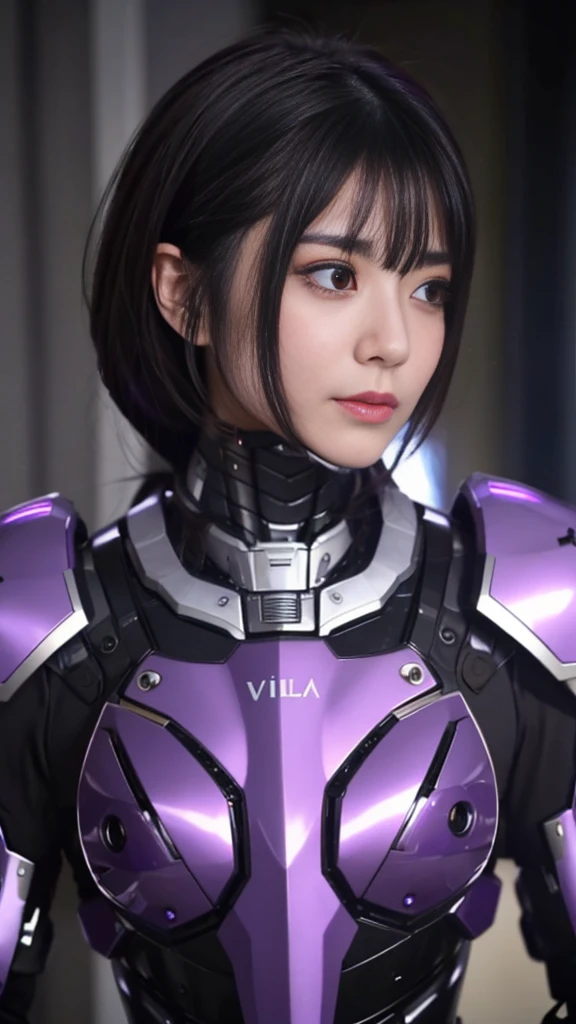 超  Details,   Details,   High Quality  , 最  High Quality  ,   is high definition , 1080P,   hard disk  , beautiful,(War Machine),beautifulロボットの女性,  purple and black mecha cyborg woman who doesn't stick out her hair at all,BATTLE MODE,Woman with a mechanical body  (Armor is purple and 7  、black 3 ratio),Hide your face completely　(( Steam coming out of my head )) (  steam is coming out of her body  )  Front　 vagina　Villain　Villain　Does not pull out hair at all　 black hair