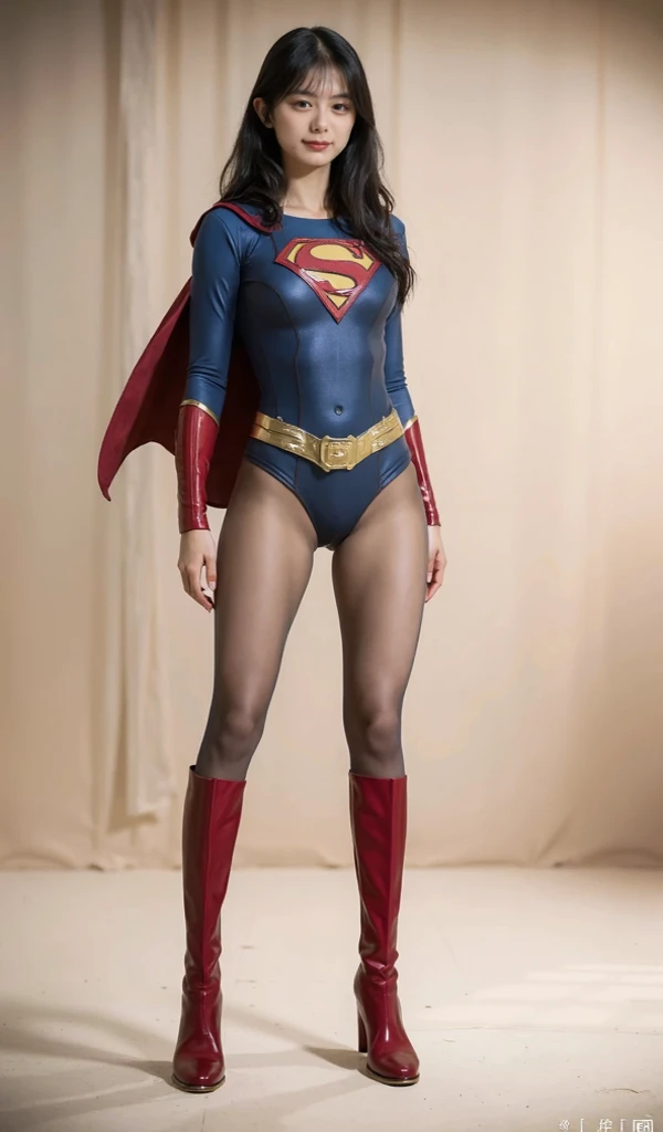 No background、(((Beautiful legs in black tights.)))、(((Legally express the beauty of your smile)))、((((Make the most of your original images)))、(((Supergirl Costume)))、(((Beautiful boyish short hairstyle)))、(((suffering)))、(((Please wear black tights....、Wear red boots)))、((Best image quality、8k))、((Highest quality、8k、masterpiece:1.3))、(((Preserve background )))、Sharp focus:1.2、Beautiful woman with perfect figure:1.4、Slim Abs:1.2、Wet body:1.5、Highly detailed face and skin texture、8k