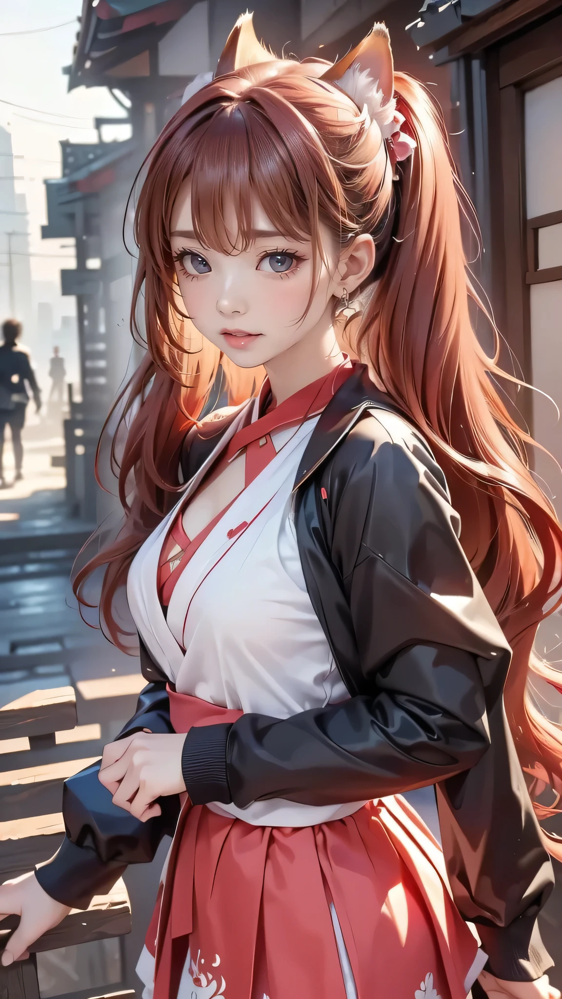 Red hair gradient blonde、Yoke hair、long whitr hair、Messy hair、nedium breasts,cleavage,damp hair、ribbons、Bell、anime big breast,style of anime,16k,A high resolution,nigh sky,A detailed face,sface focus,shiny skins,GameCG,nigh sky,rays of moonlight,themoon,whitegloves,Magical girl beauty in dress glass,Complex surface details,Crystal core,of ethereal fantasy,,fiction, Full-HD, 8k photograph
