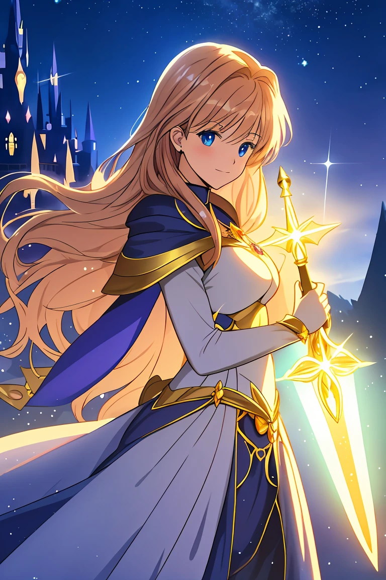 Fantastic starry sky,  Magical Girl waving a magic wand , Starry Castle , Mystery,  fairy tale, ( top quality, 8k,  high definition ,  high image quality,  Masterpiece),  Ultra Details, A magical night,  Dreamy Charm , Celestial Beauty ,  Wonder and Magic , Mysterious castle,  Fairy Tales in Reality ,  Radiant Elegance ,  Whimsical Charm ,  Magical Aura , Twinkling Stars, Guardian of the Light,  fantasy world, Night Wizard,  Fascinating Adventures ,  Legendary Tales ,  backgrounds, 