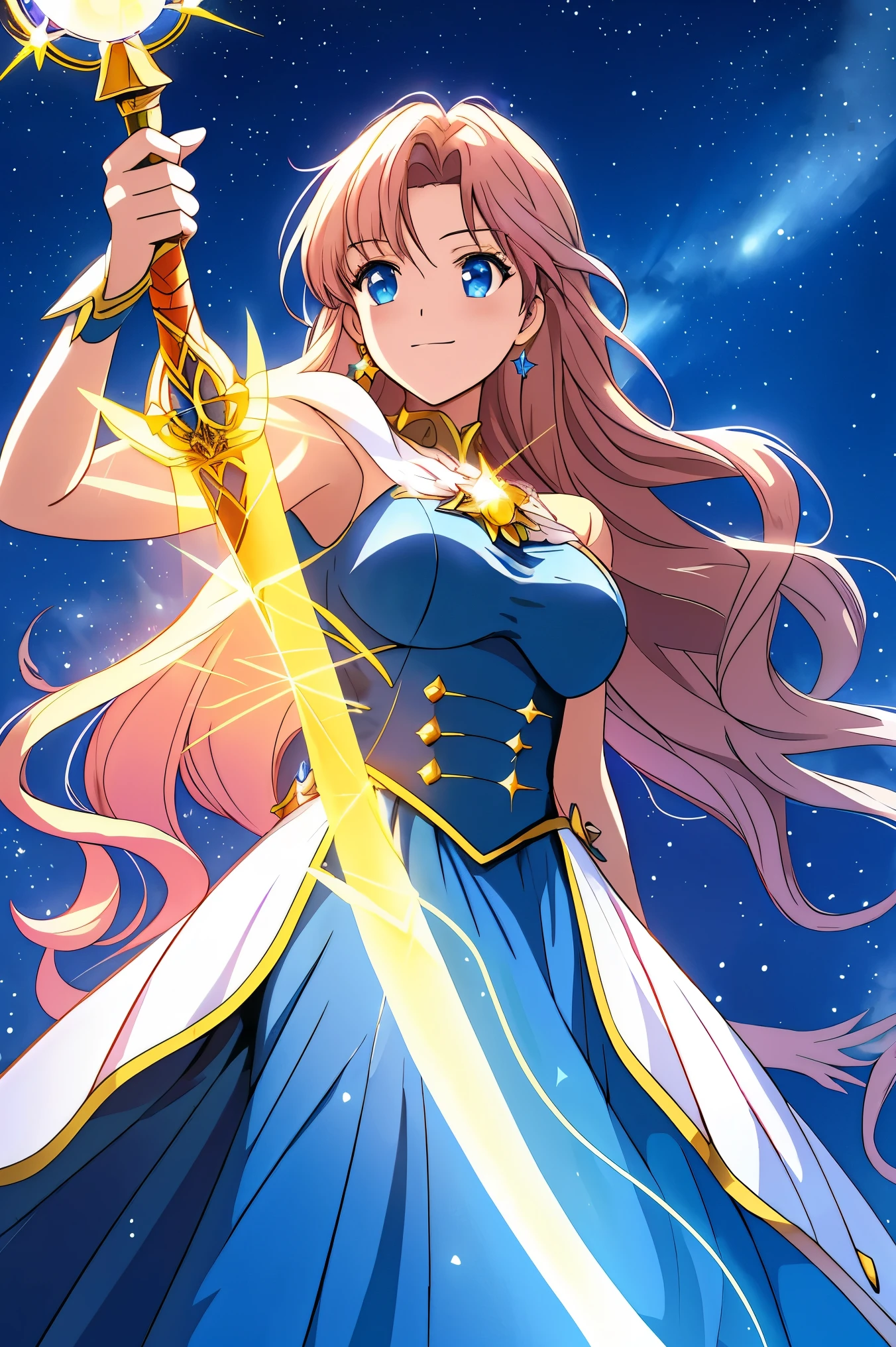 Fantastic starry sky,  Magical Girl waving a magic wand , Starry Castle , Mystery,  fairy tale, ( top quality, 8k,  high definition ,  high image quality,  Masterpiece),  Ultra Details, A magical night,  Dreamy Charm , Celestial Beauty ,  Wonder and Magic , Mysterious castle,  Fairy Tales in Reality ,  Radiant Elegance ,  Whimsical Charm ,  Magical Aura , Twinkling Stars, Guardian of the Light,  fantasy world, Night Wizard,  Fascinating Adventures ,  Legendary Tales ,  backgrounds, 