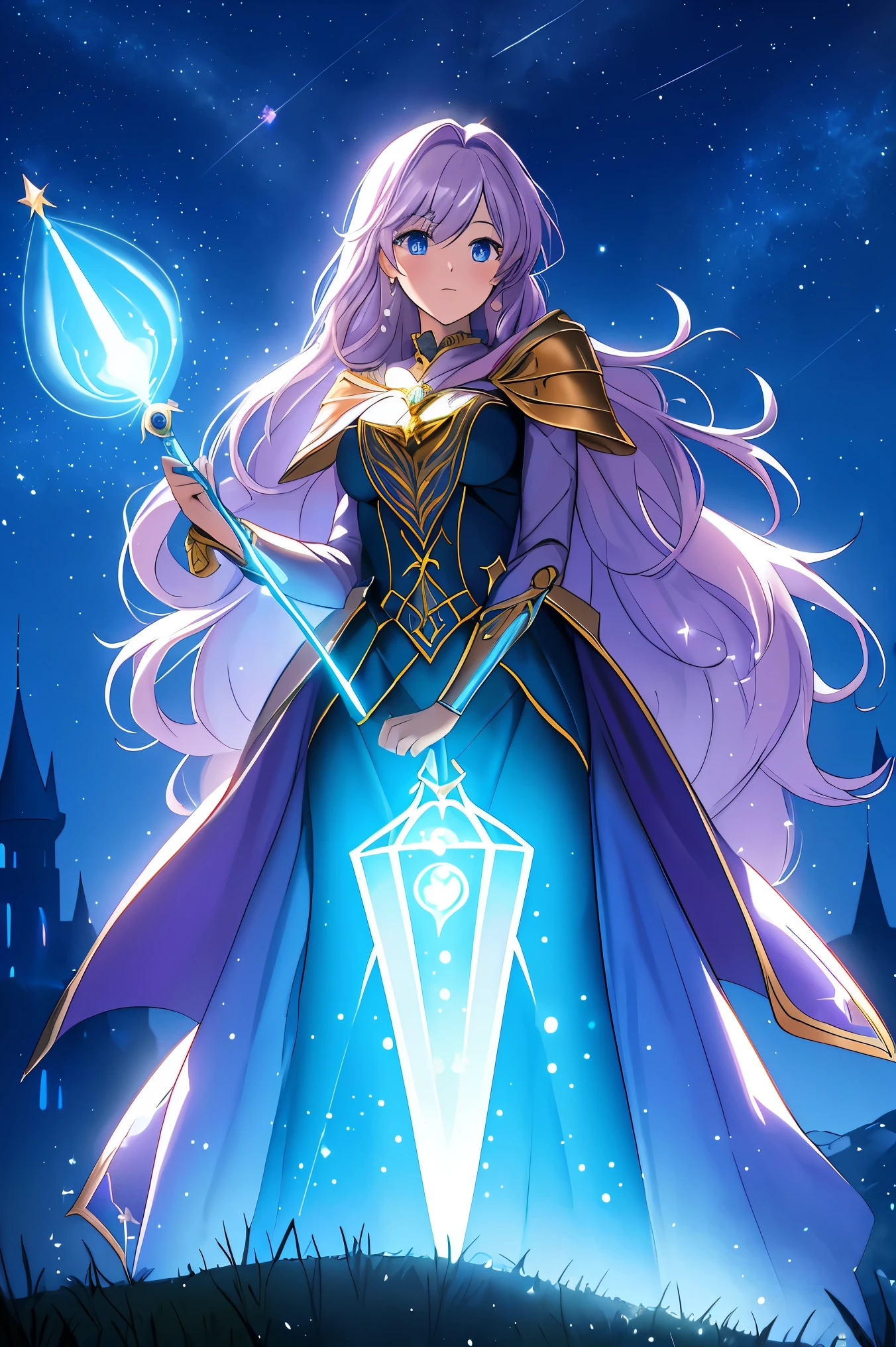  ( top quality, 8k,  high definition ,  high image quality,  Masterpiece), Fantastic starry sky,  Magical Girl waving a magic wand , Starry Castle , Mystery,  fairy tale, Ultra Details, A magical night,  Dreamy Charm , Celestial Beauty ,  Wonder and Magic , Mysterious castle,  Fairy Tales in Reality ,  Radiant Elegance ,  Whimsical Charm ,  Magical Aura , Twinkling Stars, Guardian of the Light,  fantasy world, Night Wizard,  Fascinating Adventures ,  Legendary Tales ,  backgrounds, 