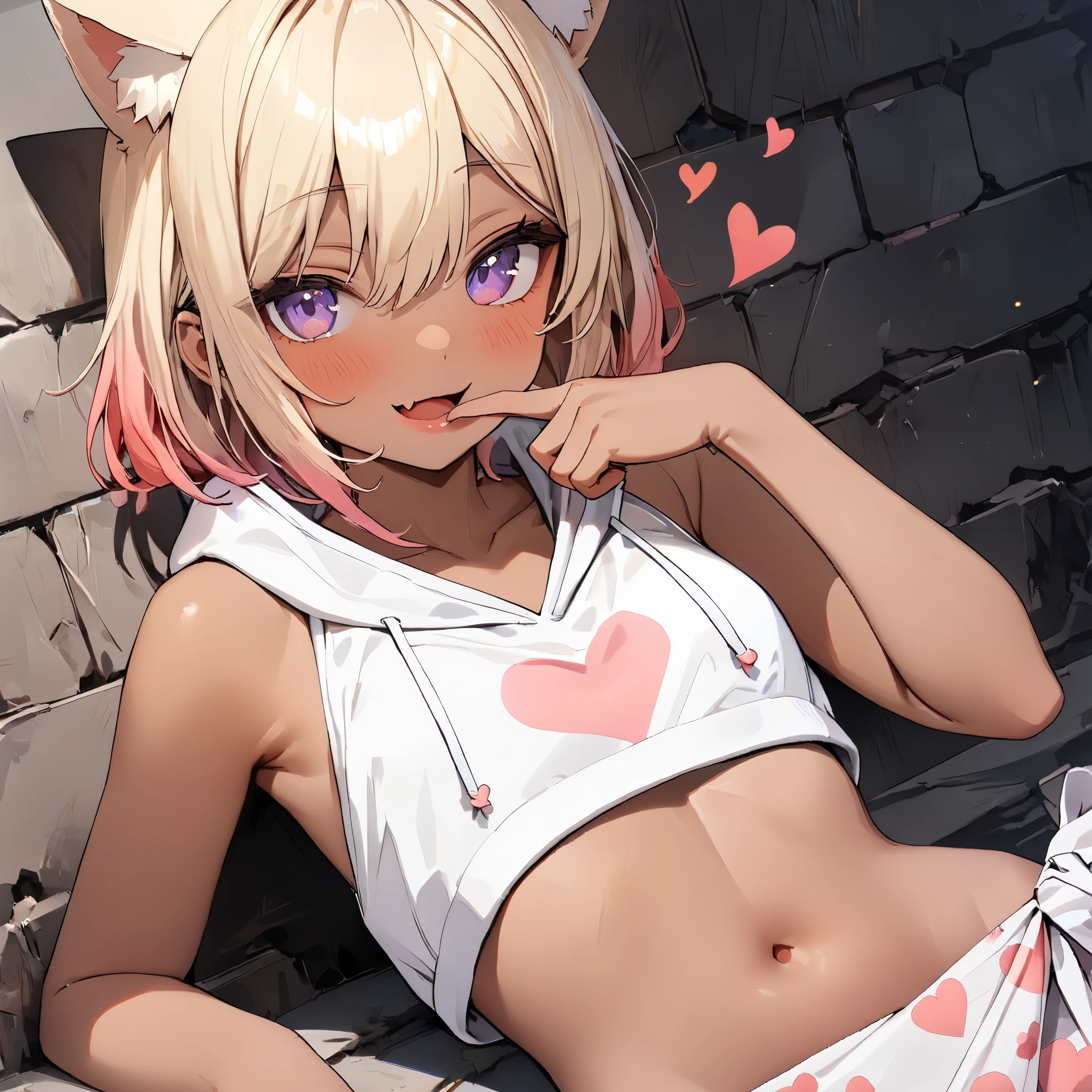 NSFW,Nipple piercing、Short, light pink hair、Putting on a collar、Elementary school girl、Very beautiful and Shining Eyes、Shining Eyes、1 person、Cat ear、(((((Small body)))))、heart❤、((Sweat、vapor)）