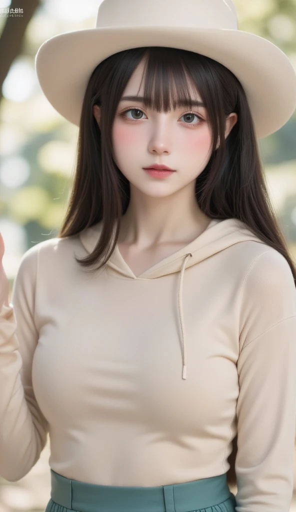 ((( Cowboy Shots)))、(((Angle above the knee)))、  has cute eyes 、  shaped pupils {x} seriousness is visible、❤Shaped student  、 Heart Shaped Eyes 、  cute face、  Portraits、  cute hoodie  、  beige hoodie 、  culotte skirt、茶色の  culotte skirt