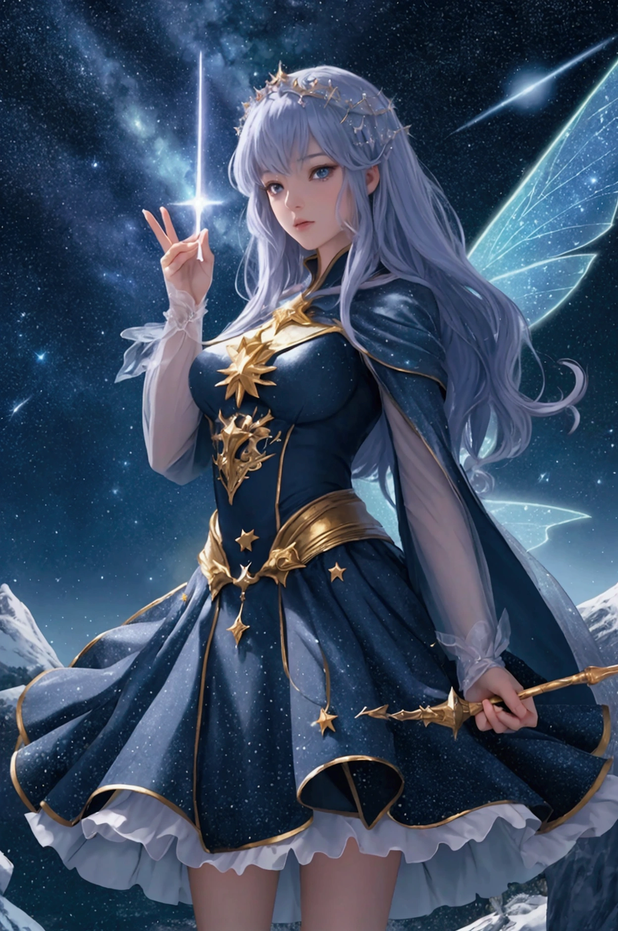  ( top quality, 8k,  high definition ,  high image quality,  Masterpiece), Fantastic starry sky,  Magical Girl waving a magic wand ,  the most beautiful anime girl, Starry Castle , Mystery,  fairy tale, Ultra Details, A magical night,  Dreamy Charm , Celestial Beauty ,  Wonder and Magic , Mysterious castle,  Fairy Tales in Reality ,  Radiant Elegance ,  Whimsical Charm ,  Magical Aura , Twinkling Stars, Guardian of the Light,  fantasy world, Night Wizard,  Fascinating Adventures ,  Legendary Tales ,  backgrounds, Detailed digital CG , 