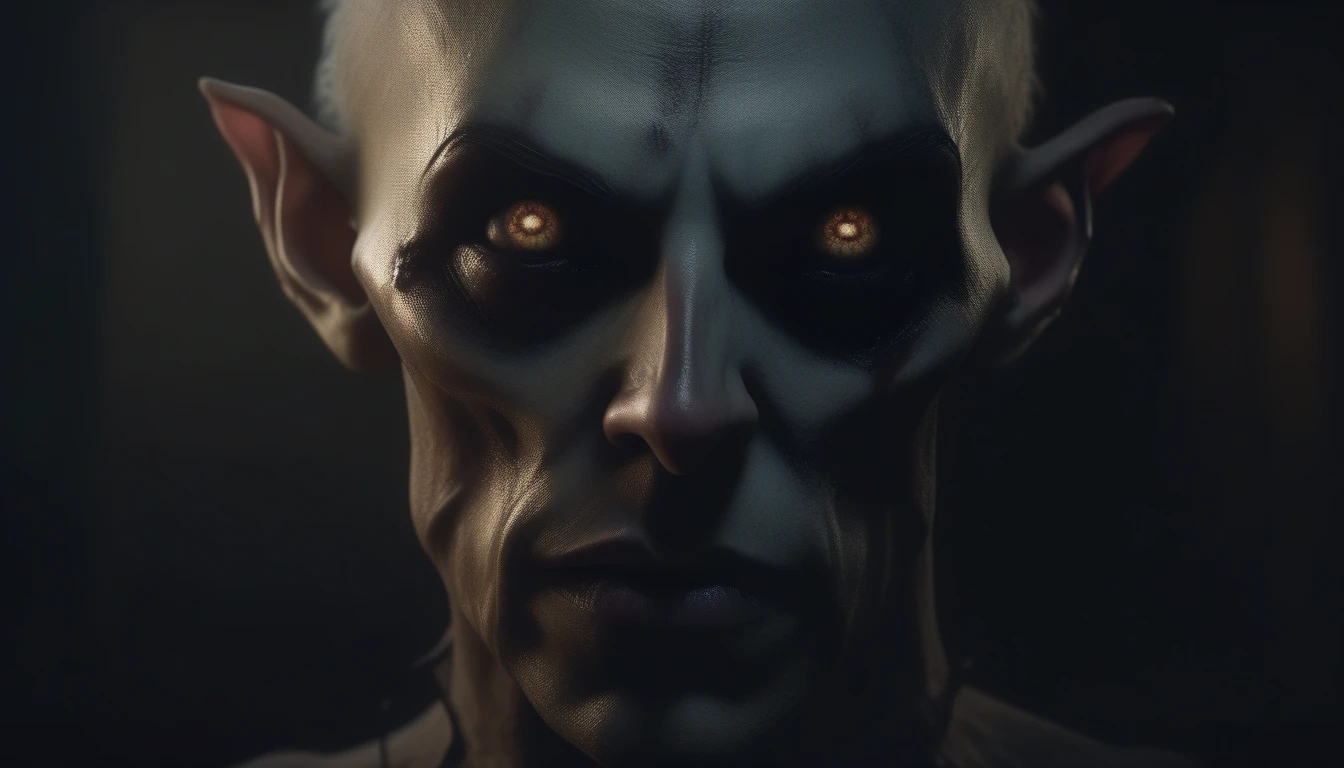 a cursed dark fantasy portrait, detailed facial features, grotesque expression, dark shadows, sinister lighting, ominous atmosphere, twisted demonic features, unsettling gaze, haunting eyes, malevolent energy, gothic horror, muted color palette, dramatic chiaroscuro lighting, highly detailed, masterpiece, photorealistic, 8k, hyper realistic