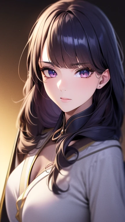 a cool anime 18 years old girl in sorcerer's cloak, elegant cloak, high spiritual girl, sharp eye, long wavy hair, beautiful detailed face, adorable girl, 3:4 body looks, perfect body ratio, front view, look at the camera, perfect background, (best quality,4k,8k,highres,masterpiece:1.2),ultra-detailed,(realistic,photorealistic,photo-realistic:1.37),HDR,UHD,studio lighting,ultra-fine painting,sharp focus,physically-based rendering,extreme detail description,professional,vivid colors,bokeh,portraits,anime