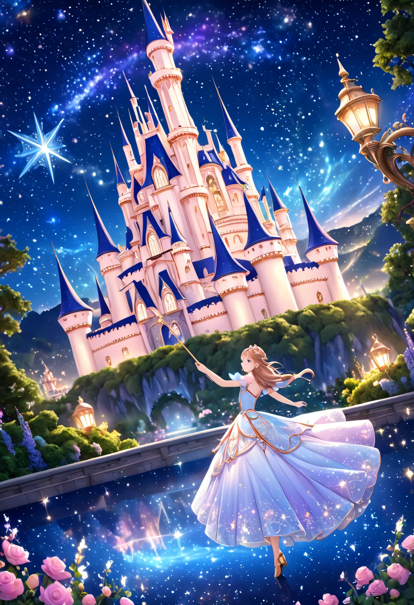  ( top quality, 8k,  high definition ,  high image quality,  Masterpiece), Fantastic starry sky,  Magical Girl waving a magic wand ,  the most beautiful anime girl, Starry Castle , Mystery,  fairy tale, Ultra Details, A magical night,  Dreamy Charm , Celestial Beauty ,  Wonder and Magic , Mysterious castle,  Fairy Tales in Reality ,  Radiant Elegance ,  Whimsical Charm ,  Magical Aura , Twinkling Stars, Guardian of the Light,  fantasy world, Night Wizard,  Fascinating Adventures ,  Legendary Tales ,  backgrounds, Detailed digital CG , 