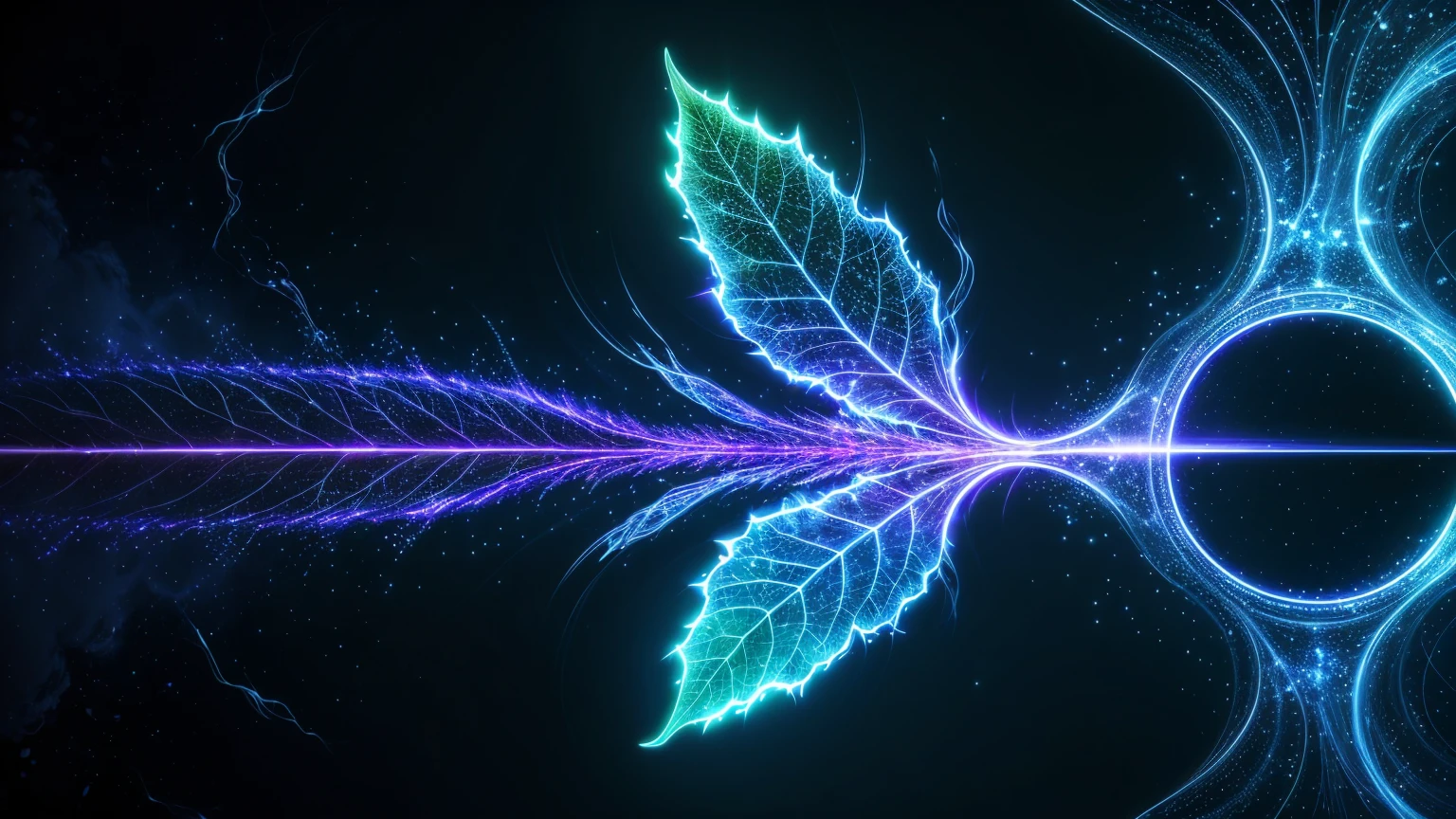  leaf、Kirlian photograph of a blue plasma 、beautiful、 mysterious in another dimension、 black background