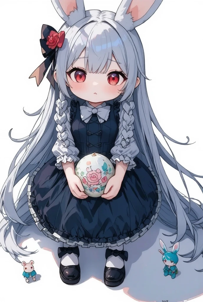 1girl, (furry, kemono:1.3), rabbit, rabbit girl, rabbit ears, hair flower, long hair, braid, yellow eyes, blush, blue hair, swept bangs, pink hair, twin braids, dress, hair ornament, long sleeves, wide sleeves, frills, green dress, frilled dress, puffy sleeves, tassel, looking at viewer, sitting, own hands together, flower, rose, pink rose, bow, solo, transparent, white background, simple background, full body, from above, smile, yellow bow, closed mouth, red flower, juliet sleeves, yellow ribbon, rainbow, side braids, masterpiece, best quality, amazing quality, very aesthetic, high resolution, ultra-detailed, absurdres, newest,s cenery, depth of field, volumetric lighting,