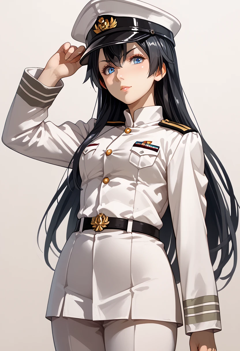 aoi_kunieda, black hair, long hair, blue eyes kancolle admiral cosplay, admiral (kancolle) (cosplay), naval uniform, cosplay, military uniform, military, peaked cap,