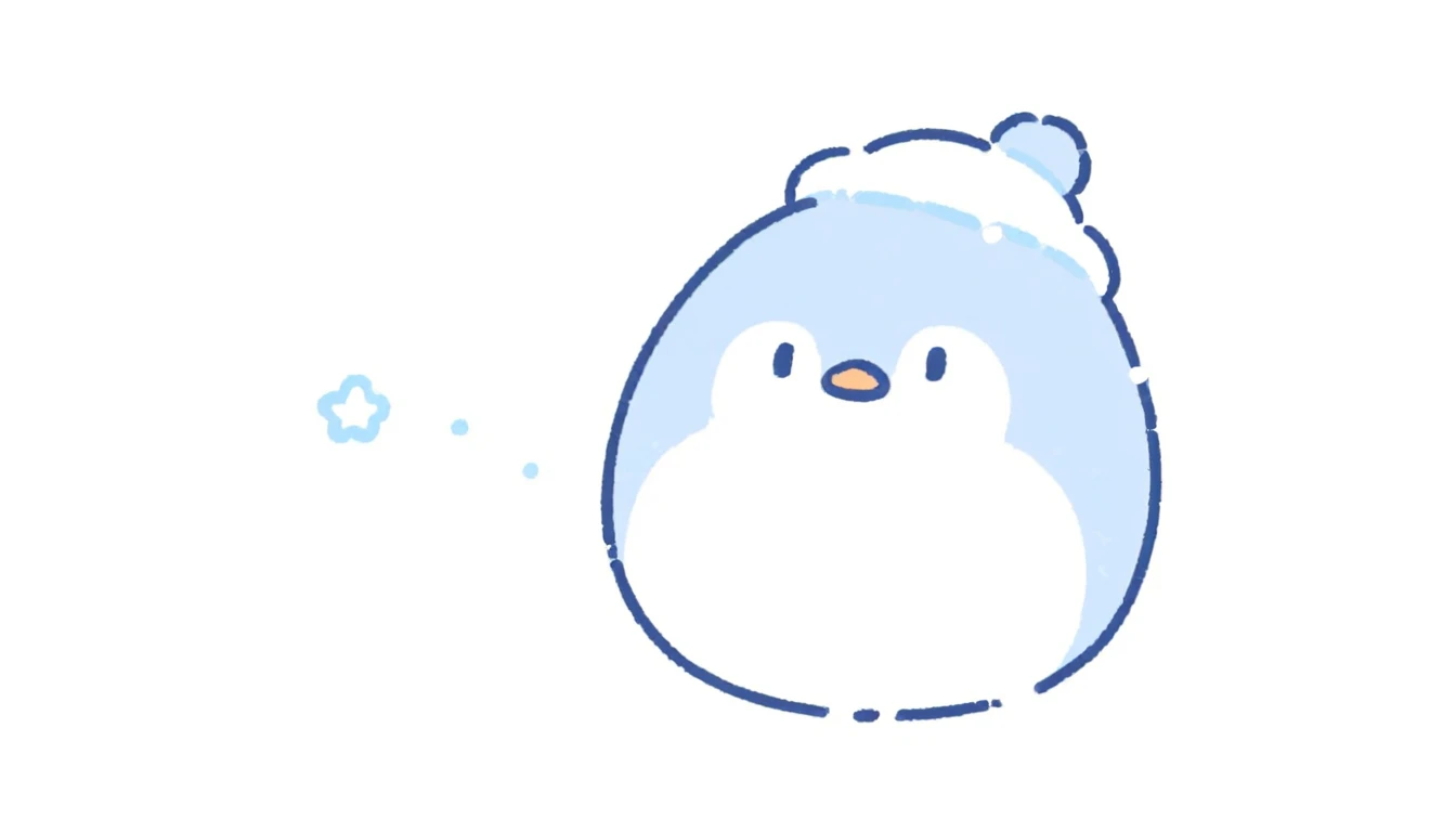 Kawaii penguin snow winter ,minimalist