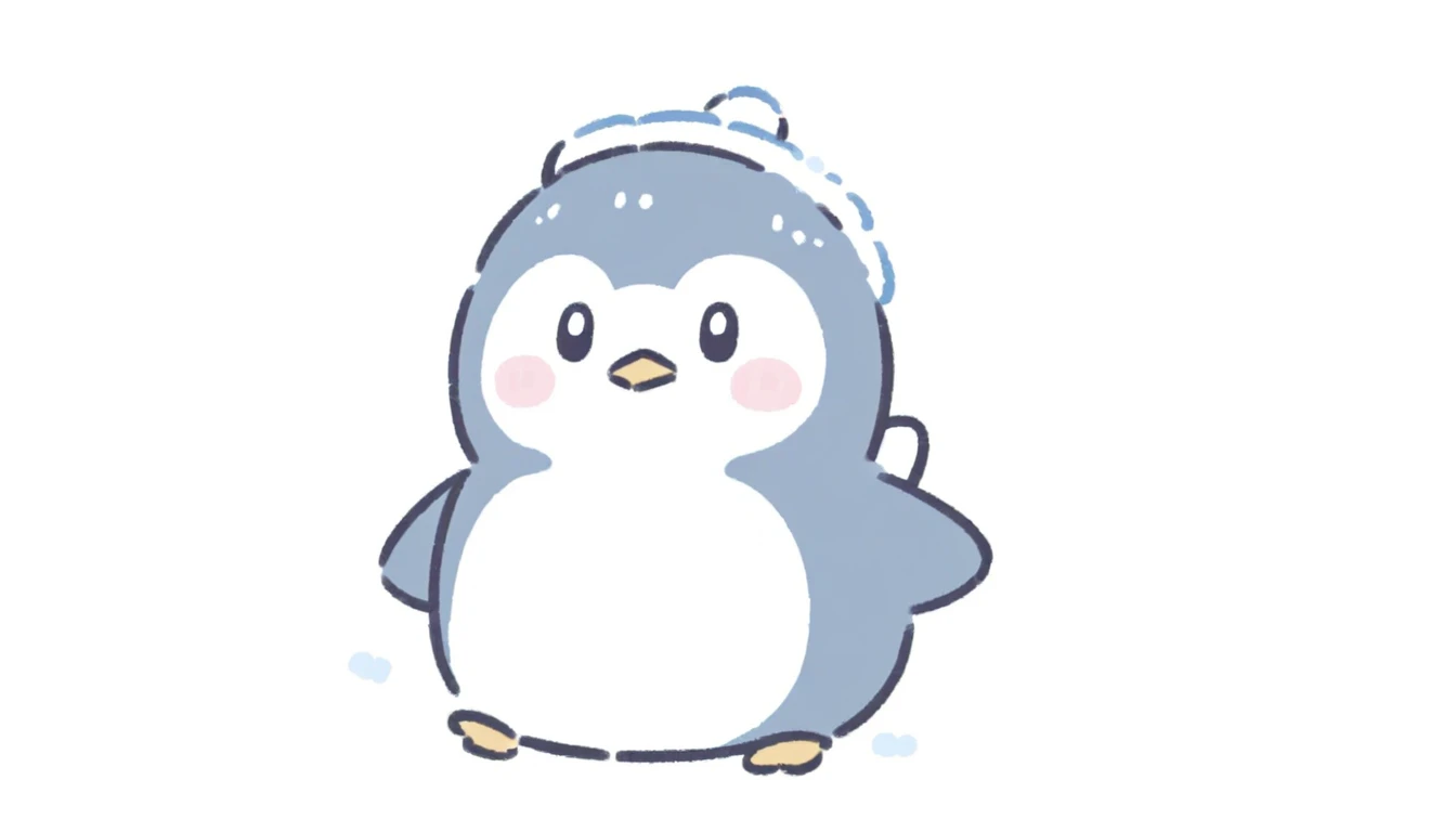 Kawaii penguin snow winter ,minimalist