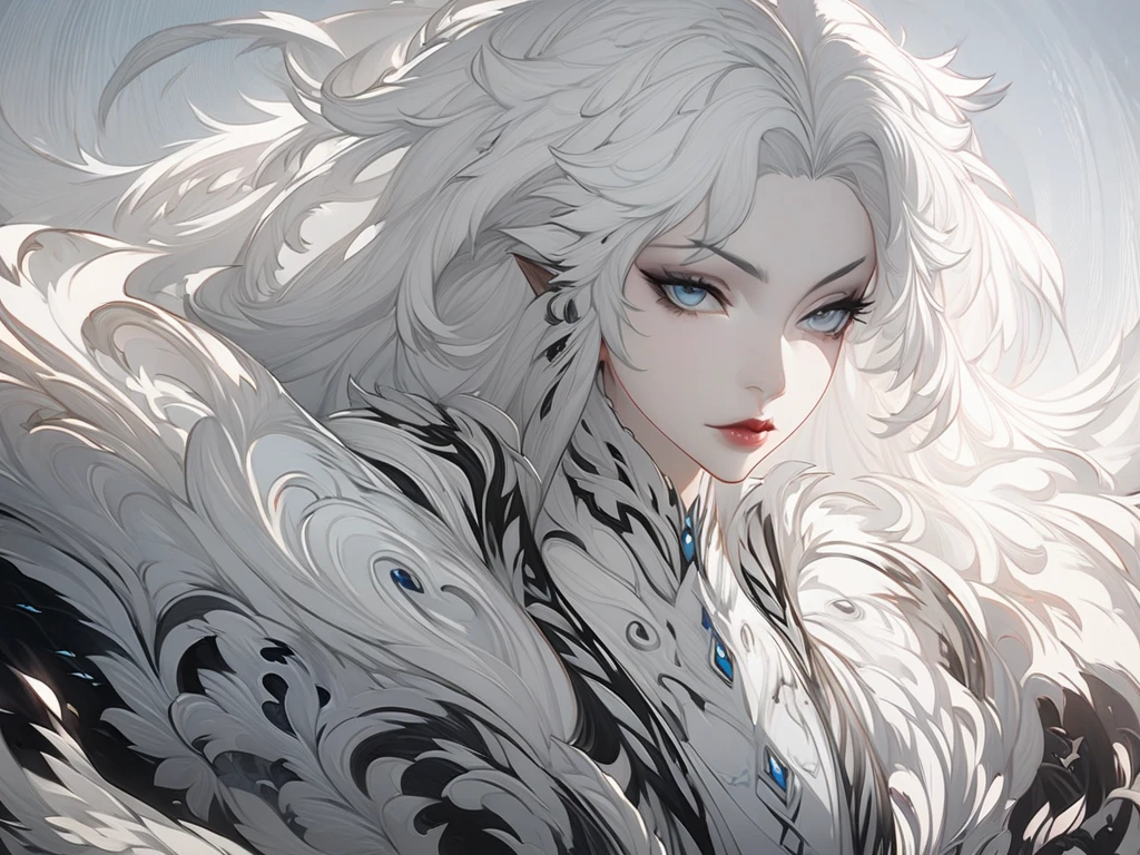 Close-up of a white-haired woman wearing a white mask, beautiful character painting , Gu Weiss, artwork in the style of Gu Weiss, White-haired deity, author:Yang J, Epic and beautiful character art, Stunning character art, author:Fan Qi, by Wuzhun Shifan, Gu Weiss on pixiv artstation
