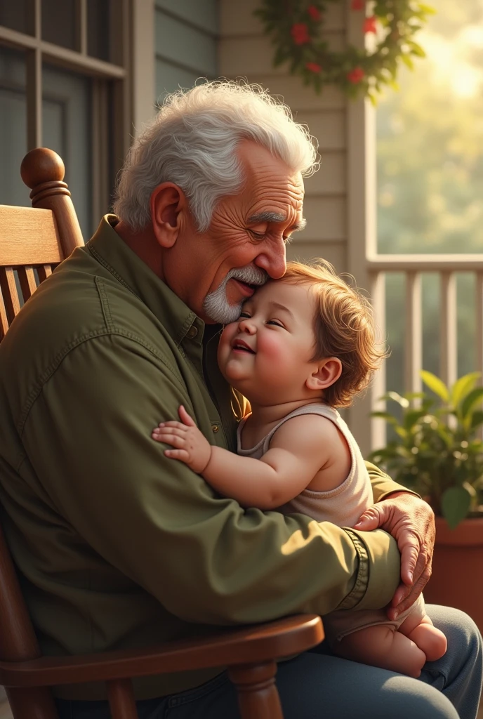 The father lifts the child high, laughing, large area of flowers in the foreground, soft light, comfortable tones, hyper-realistic, 8k