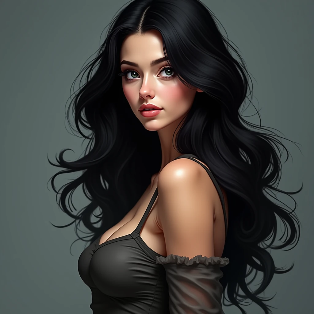 Here are the features of the drawing of the "most beautiful woman in the world":

Face:

The face should have a delicate and proportional structure, with soft strokes.
The eyes should be expressive, with long, well-defined eyelashes.
The eyebrows should be arched, enhancing the look.
The nose should be small and refined.
The lips should be full and well drawn.
Hair:

The hair should be long, silky and moving.
It can be wavy or smooth, depending on your preference.
Give a unique style to the hair, be creative.
Body:

The body should be slender and proportioned, with subtle curves.
The shoulders should be gently rounded.
The neck should be long and elegant.
The arms should be delicate and slightly defined.
The waist should be narrow and sharp.
The legs should be long and well turned.
Apparel:

Choose an elegant costume that reflects the character's strong and attractive personality.
It can be a fancy dress, a modern clothing set or any other option you prefer.
Use your creativity to add interesting details to the outfit.
Facial expression:

Facial expression should convey confidence and natural beauty.
Avoid an expression that is too serious or smiling exaggeratedly.
Keep the expression subtle but catchy.
Make sure the drawing is realistic by capturing the details of the face and body accurately. Remember that the character's personality should be portrayed as strong, attractive, and sensual without being vulgar.