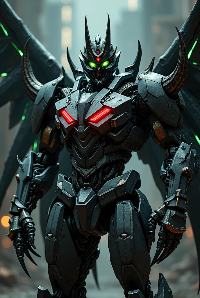 A mecha transformer character with simple design, dark gray and black ...