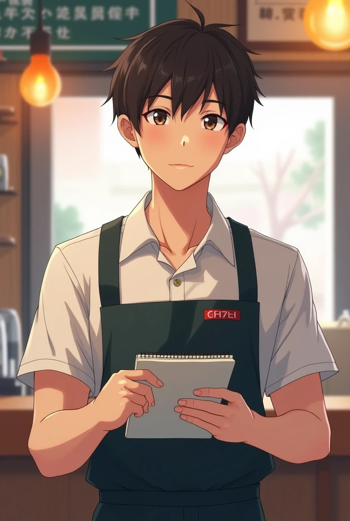 BREAK (25-year-old male:1.5) and (Mahogany brown short hair) and (Green Eyes)
BREAK (white collared shirt) 、apron、upper body、(looking away:1.5),Side shot、profile、
masterpiece、Highest quality、
smile,sautéing、Are standing、The background is the kitchen at night、(Night Sky:1.5)alone、Upper body is shown、