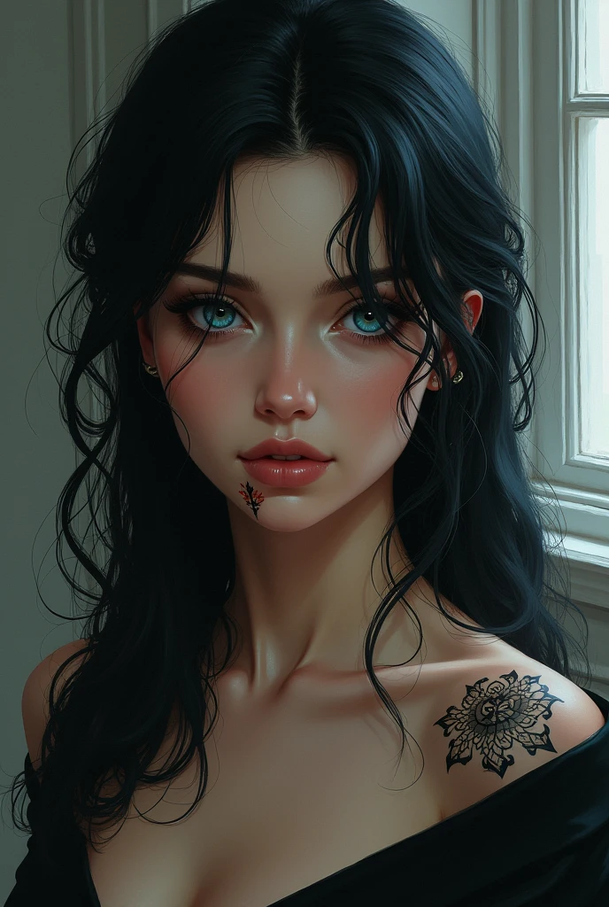 (masterpiece), (best quality), (watercolor art:1.4), award winning, gorgeous, beautiful black haired (gothic) woman standing, detailed face, high (quality), dark room,<lora:add_detail:1>