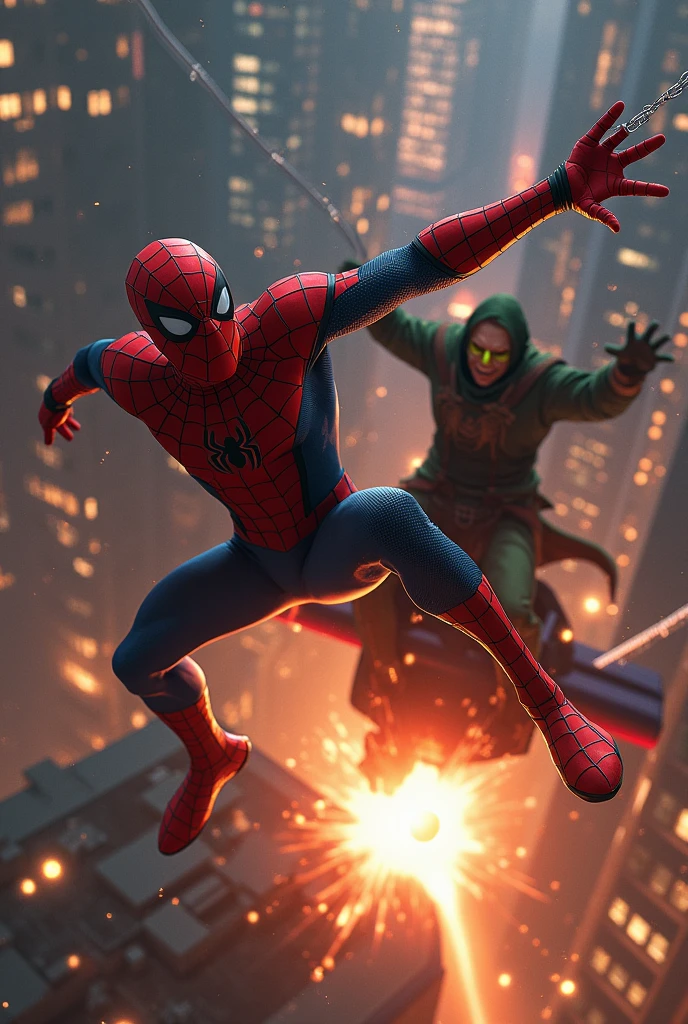 (Spidey:1.5)Sit at the subway station,(wearing headphone:1.2) Listening to the music,(Take the newspaper:1.2)Read attentively.