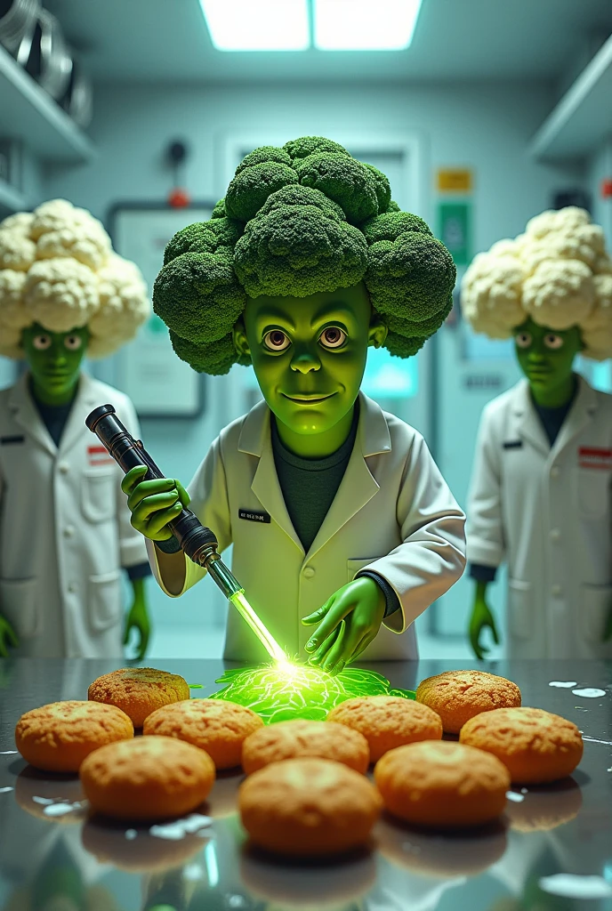 an image of a human being in anatomy with a robot face, where the following foods can be seen around you as if suspended in the air; garlic, ginger, cauliflower, red onion, pigment, parsley.