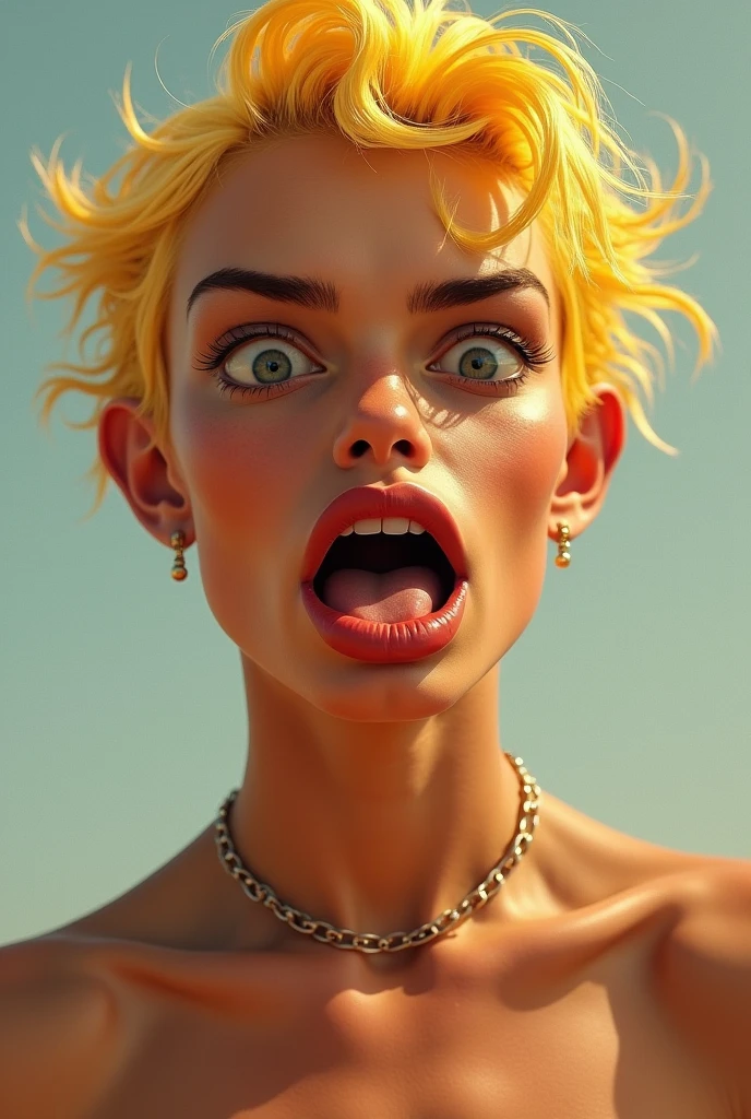 V3rh03v3n:2 gold pale man with teeth and detailed close up face focus photo with a ((glowing strange comb shaped bindi and gold hoop earrings)) and arms and arms and arms and arms, with collar and a chain around her neck and a chain, with a triangle behind her and glowing eyes, simple black background with fog and cinematic lighting BigHeadMode:0.67 with saggy tits and transparent liquid splash in the background pffpffpff:0.6
