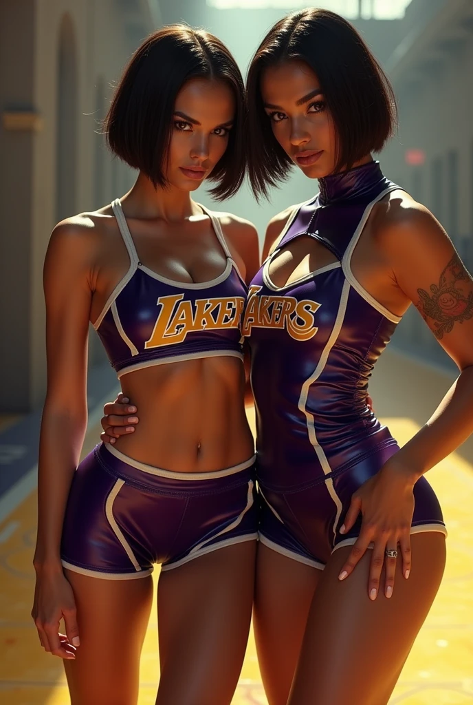 Two girls football player , one froom rsc anderlecht, One from standardb of Liège, fighting together, very sexy with mini short booty, realistic, objectif 35mm