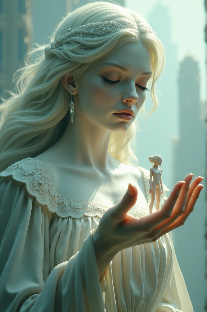 Woman giant Hold a person in the palm of her hand - SeaArt AI