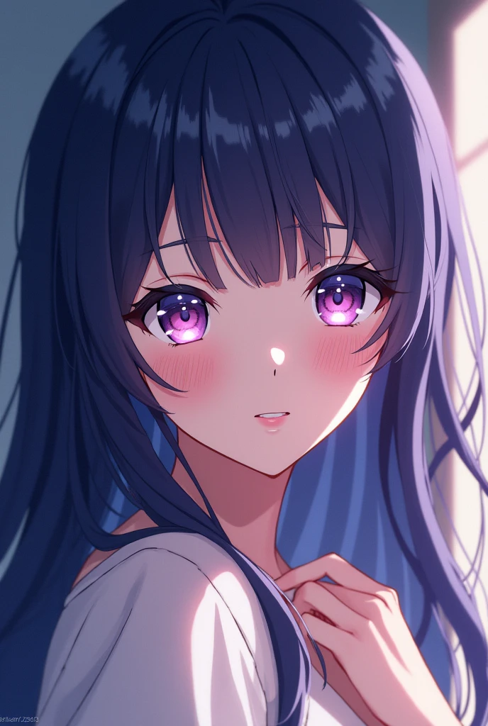 (CGI Anime Artwork, Anime Artwork, Anime Illustration, Detailed Digital 2D Art, Beautiful Artwork Illustration, Digital 2D Art, Beautiful Anime Artwork, Magical 2D Concept Art, High Illustration, pixiv Digital Art, High Quality Digital Concept Art, Masterpiece, High Quality, Top Quality, High Resolution, 8K, Detailed and Complex, Original, Hi-Res, Beautiful Lighting, Masterpiece, Ultra-Realistic 8k CG, Perfect Artwork, (Rich: 1.4), Cinematic Light, ((Masterpiece, Best Quality)), ((8k, RAW Photography, Best Quality, Masterpiece), High Definition RAW Color Photography Professional Close-up Photos, (Realistic, Photorealism: 1.37), (Best Quality), (Best Shadows), (Best Illustration), Clavicle (( Big breasts)), ((erotic, sexy, ultra high definition, high definition CG unified 8K wallpaper, physically based rendering, movie lighting), (aegyo sal:1), 18-year-old girl, (gray blazer, ribbon, socks, high school uniform: 1.2), high school classroom, purple eyes, beautiful detail eyes, light on the face, ((Full body shot: 1.2)), especially strong light, (Upper eyes, grinning smile: 1.2), Glossy skin, ((horizon_(Counter:side), Purple hair, Long hair, Messy hair,Unkempt hair, Bangs long:1.2)), ( Thick thighs), ulzzang-6500-v1.1:0.2, Shy, (Flash: 1.2), NSFW, (Puffy, ((Seductive posture: 1.2, Attractive: 1.2)), (Idol), ((sitting at a classroom desk:1.2)), ((Good Anatomy:1.2))), ((Bright and refreshing classroom, background blurred:1.2))), perfect face, cute face, (high angle shot:1.2),(((from below))),cowboy shot, (((no panties))))), selfie from below,