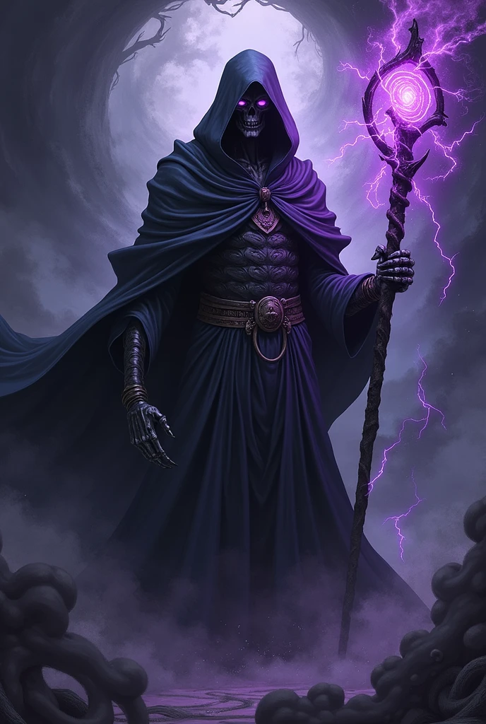 Dark Rune Astrologer,, Black Gold Astrologer,, magic void energy, Glowing eyes, Death Lightning, death energy ball floating on it's Bone Hand, Casting a Spell, Energy Splitting, Bone Hand, Wearing a luxurious cloak, Astral Lightning Floating, Land and rocks float with the power of astrology, detailed glowing runic line floating around, Bones and skulls littered the ground, Deep purple energy, floating in the air, e-chains®, Magic array on the ground,,detailed,Practical,4k highly detailed digital art,Octane Rendering, Bioluminescence, 8k resolution concept art, realism,Designed by Mappa Studio,masterpiece,best quality,Official Art,illustration,Clear lines,(Cool_color),Perfect composition,ridiculous, fantasy,concentrated,The third law
