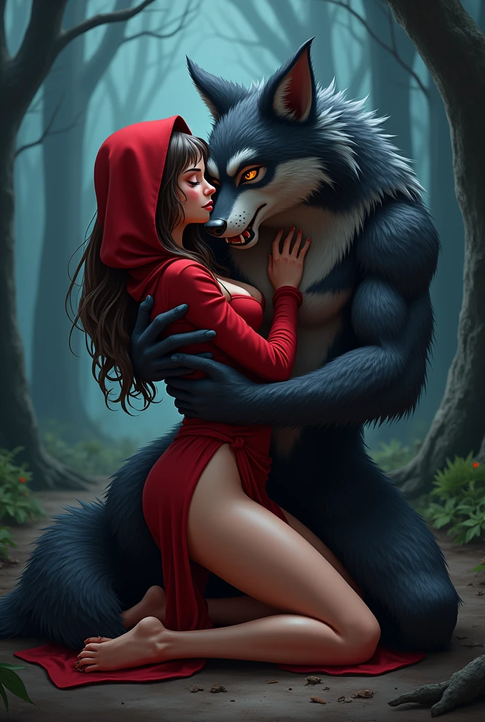 Two characters - an adult lean tall handsome male character wearing clothes of red riding hood carrying basket his smooth legs and red spanked butt visible on his way to visit grandma and monstrous sly muscular wolf, beautiful sunny detailed forest with cottage in the background, the wolf is spanking him, NSFW, (( male x wolf)),  ((bestiality )), ((spanking)), ((bend over male)), nudity, trying to run, ((male x huge monstrous wolf creature:0.3)), monster HENTAI, ((game - help the big monstrous naughty wolf fuck the innocent male)), ((yaoi monster hentai)), ((yaoi inspired by Claire’s quest hentai game bestiality)),