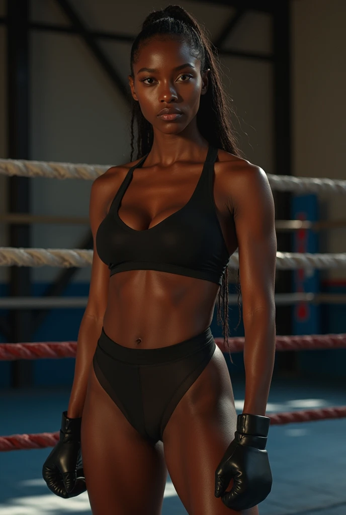 dark skin Amazon Woman, Hair: She has a very long neon wavy fade mohawk. gigantic booty, small waist abs, big ass thighs, tiny waistline, photo realistic skin, Synthwave, UHD, Womancore, white room, photography, no nudity