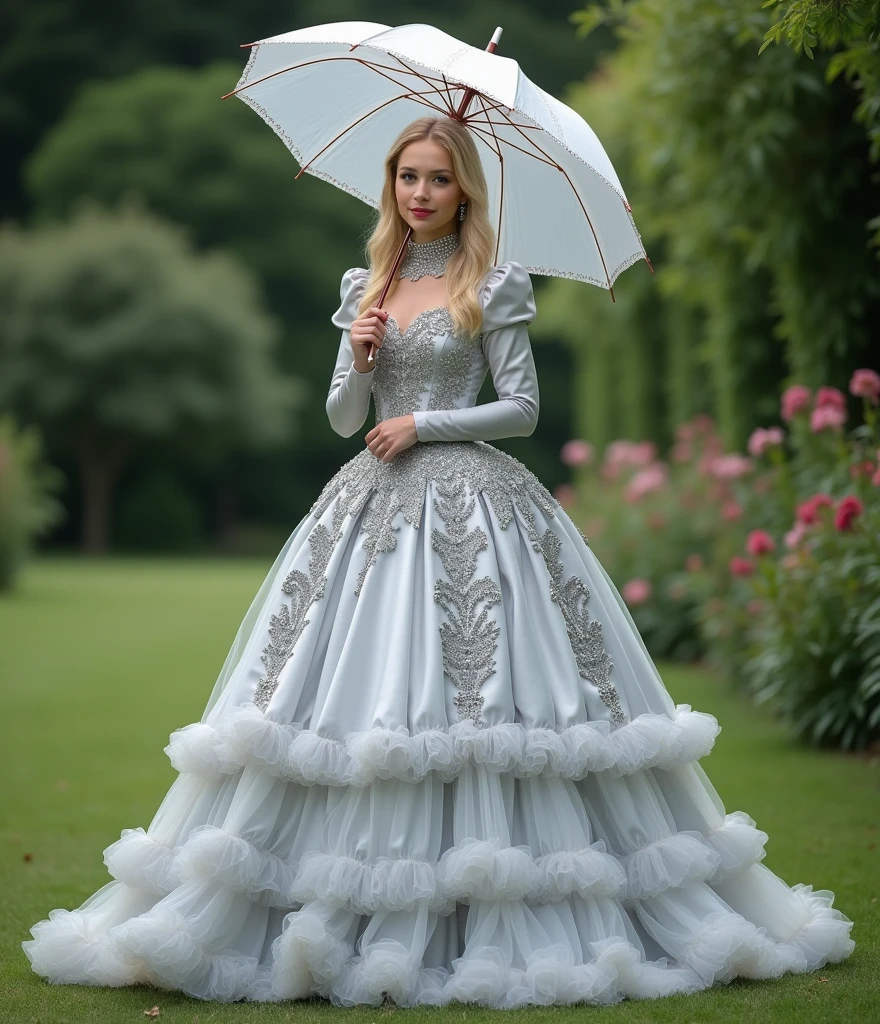 breathtaking, nature, dgtlv2, 8k,((oak forest)),lose leaves,streams,representational,Focusing. <lora:add_detail:0.7>,1girl, fashion editorial,Victorian age white blue gold Lace newlyweds,<lora:SteamPunkMachineryv2:0.4>,depth of field