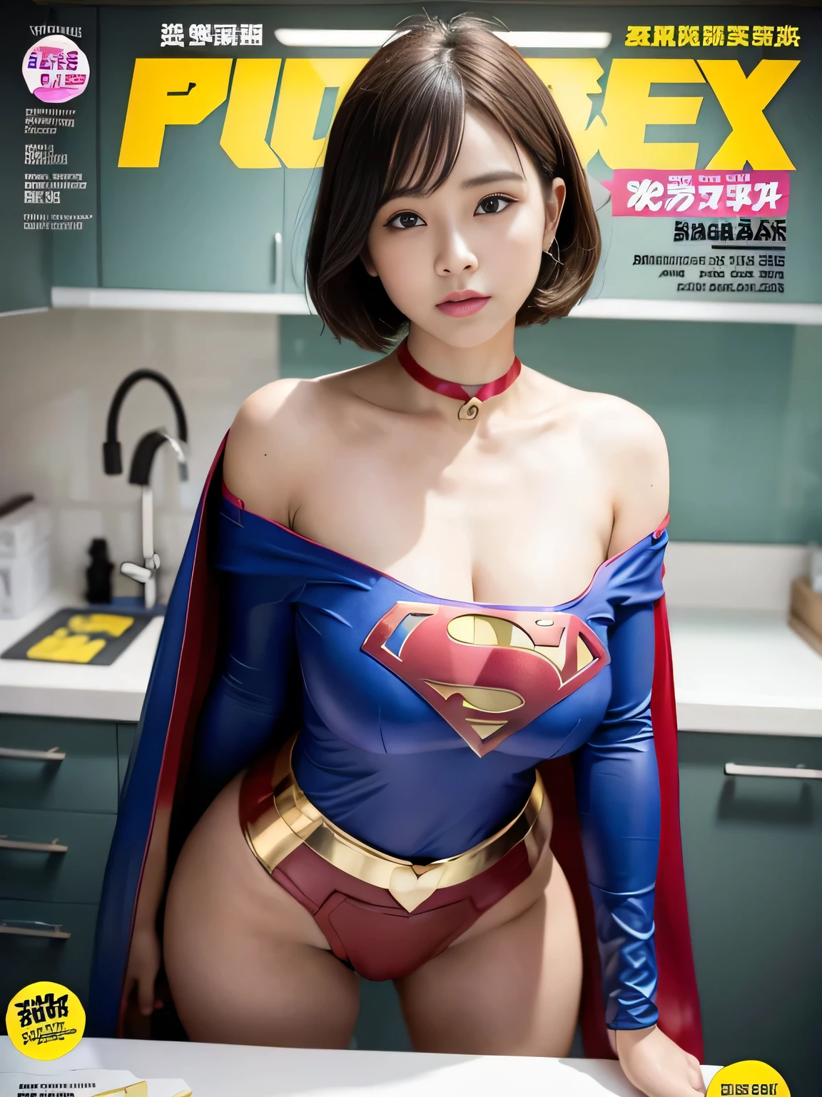 masterpiece、Rubber Supergirl Costume、Short Hair、Hospital operating table、Crisis situation、Big and ample breasts、looking at the camera、Shiny、Off the shoulder、choker、Long sleeve、exy poses to seduce、Sweaty skin、Model Body Type、Alluring、charm、Enchanting、Abused、test subject、victim、Wild、Photorealistic、latex、Expose your belly、athlete、Racing Bloomers、Photo magazine cover、Red cloak、Beautiful thighs、wallpaper style、