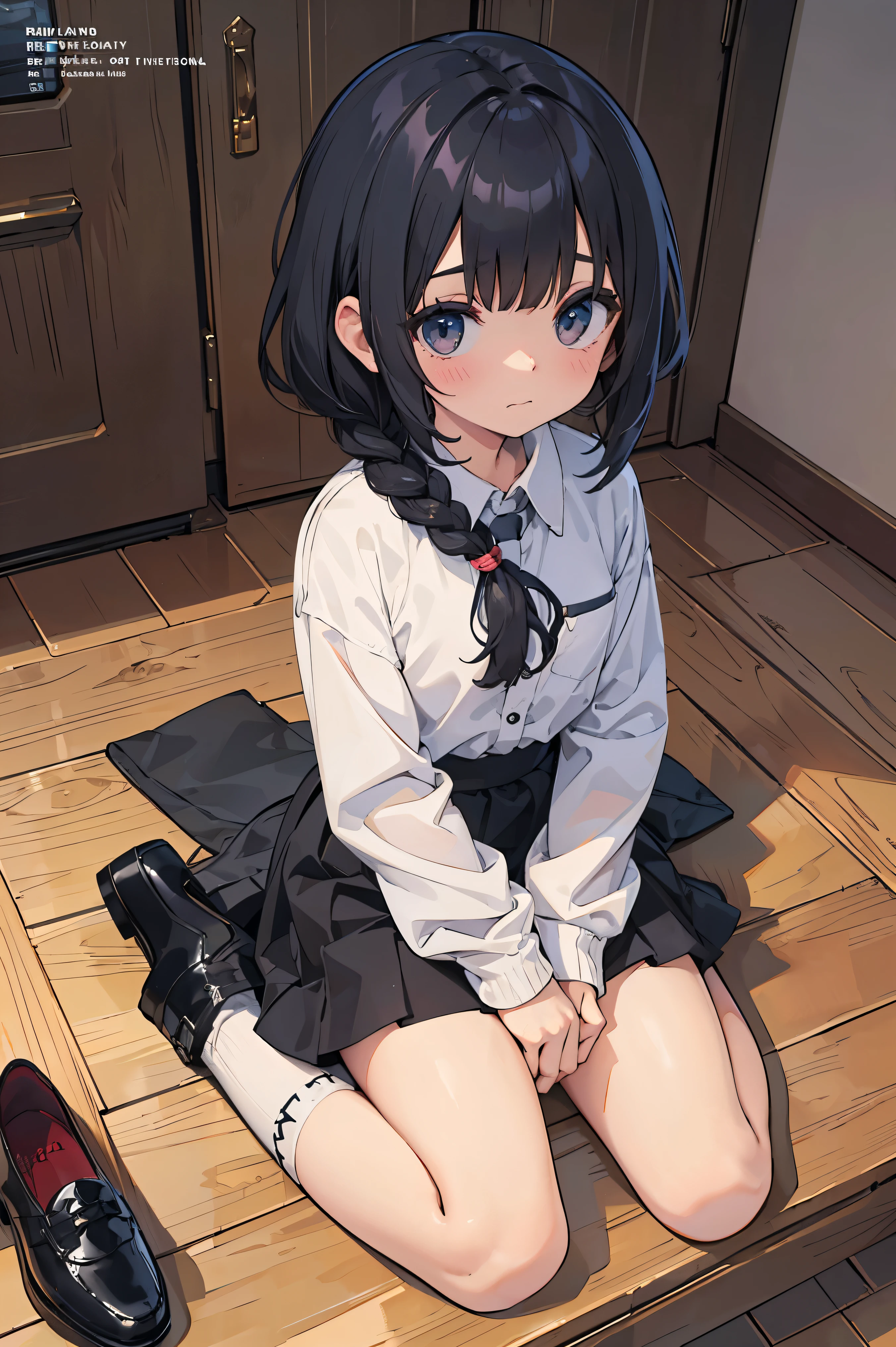 ((SD Art、cute little、Chibi Character))、​masterpiece、hight resolution、the detail、真实感、Best Quality、beauitful face、hi-school girl、shorttwintail、Embarrassed look、slightly larger udder、No bra、round protruding buttocks、spread pubic、slightly chubby thighs、skirt by the、Dusk after school、Very affectionate relationship、Innocent、agitation、Spread your legs a little