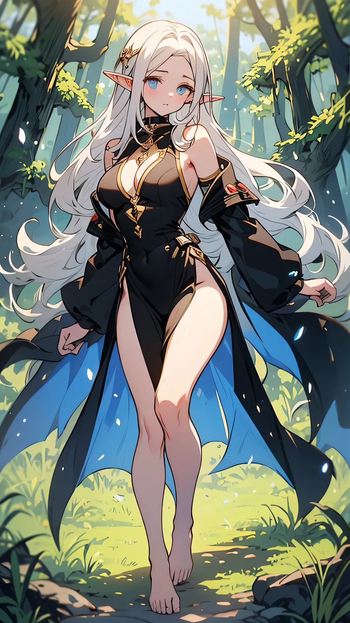 one woman, fox ears, fox tail, silver hair, green eyes, medium breasts, wide hips, full body, hair ornament, mommy, mature lady, well dressed, masterpiece,