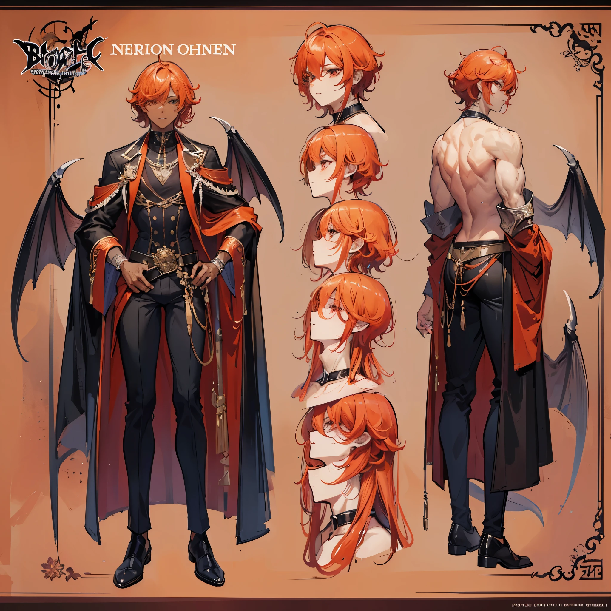 (Masterpiece, best quality), detailed, 1 man, ((character concept art)), ((character design sheet, same character, front, side, back)), full body, body complete, 1 Male angel, 1 Man angel, Detailed face, character design sheet,full bodyesbian, Highly detailed, character sheet, character design, Many parts, dark skin, angel wings, long red hair, angel outfit, muscle male god, male clothes, masculine, muscle man, male muscle, manly, male angel, Muscle male long red hair,beautiful man, beautiful muscle man, abs, pectoral muscle