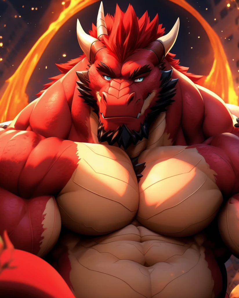 fat muscle daddy dragon furry , (face detailed ) , (eyes detailed ) , red hair , face detailed ,  4k , long tail , full body
