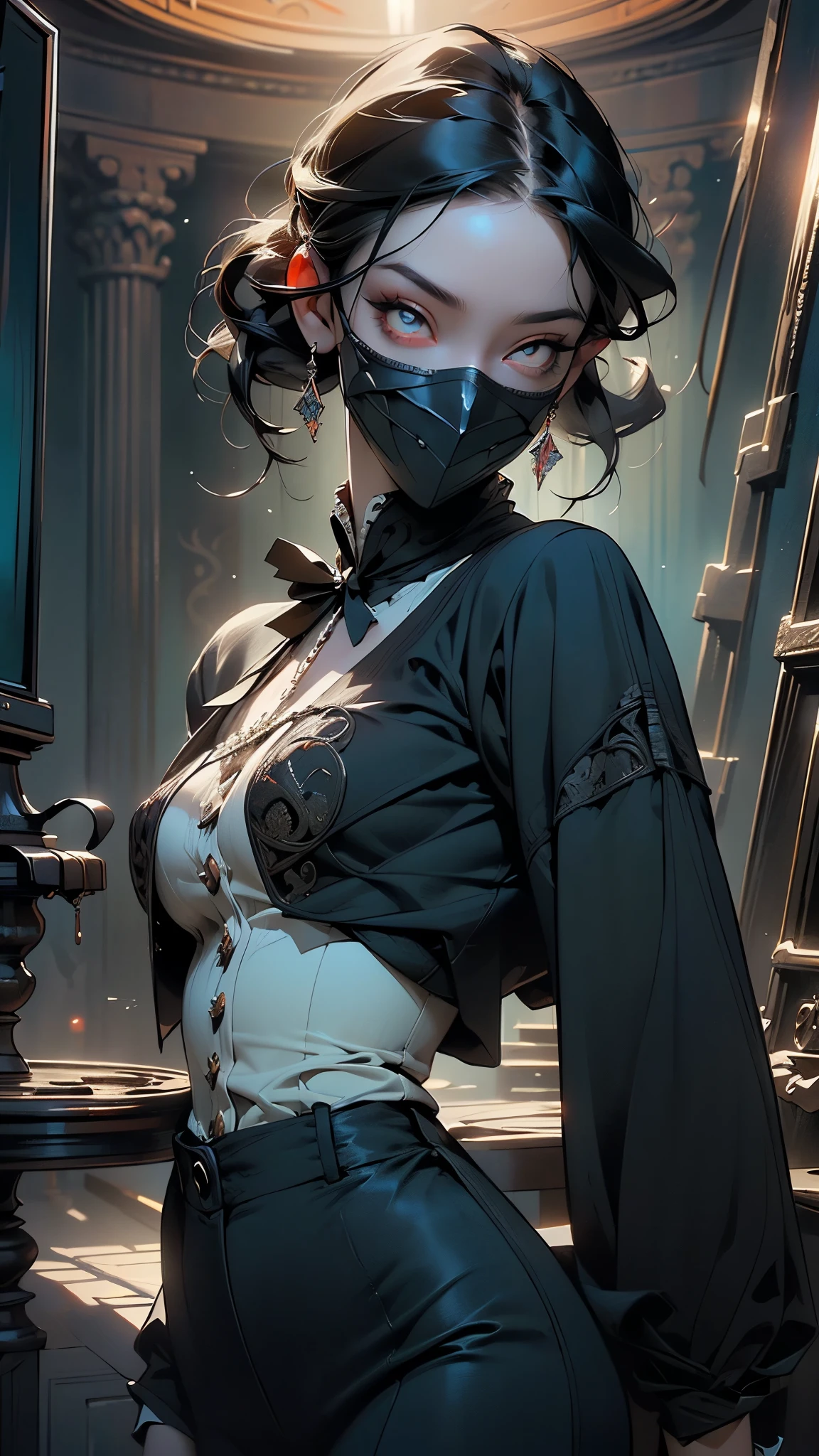 (Best Quality, Masterpiece: 1.1), (Fidelity: 1.4), 1 Girl, Upper Body, Very Short Hair, Studio, BDSM, slave, Black Corset, Bondage, Slave Collar, Slave, Panties, Woman Tied With Rope, Blindfold, Handcuffs, Bondage, BDSM, Bound