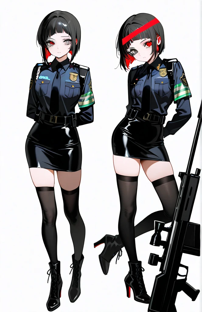 (CHARACTERSHEET:1) (MULTIPLE VIEWS FULL BODY UPPER BODY REFERENCE SHEET:1) Cute Girl, Anime Girl, Black Hair, Wolf ears, Wolf Tail, Tactical outfit (CharacterSheet:1), (multiple views full body upper body reference sheet:1)