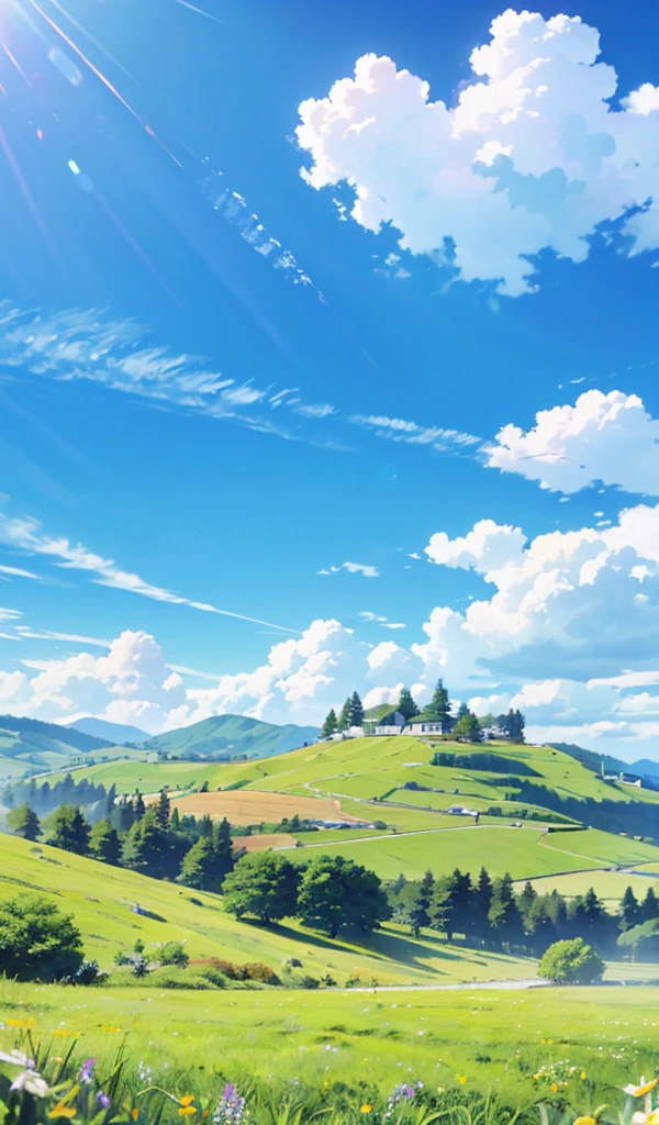 masterpiece,  high definition , 自然のwind景, Beautiful sky, Wide sky, grassland, summer, wind, 