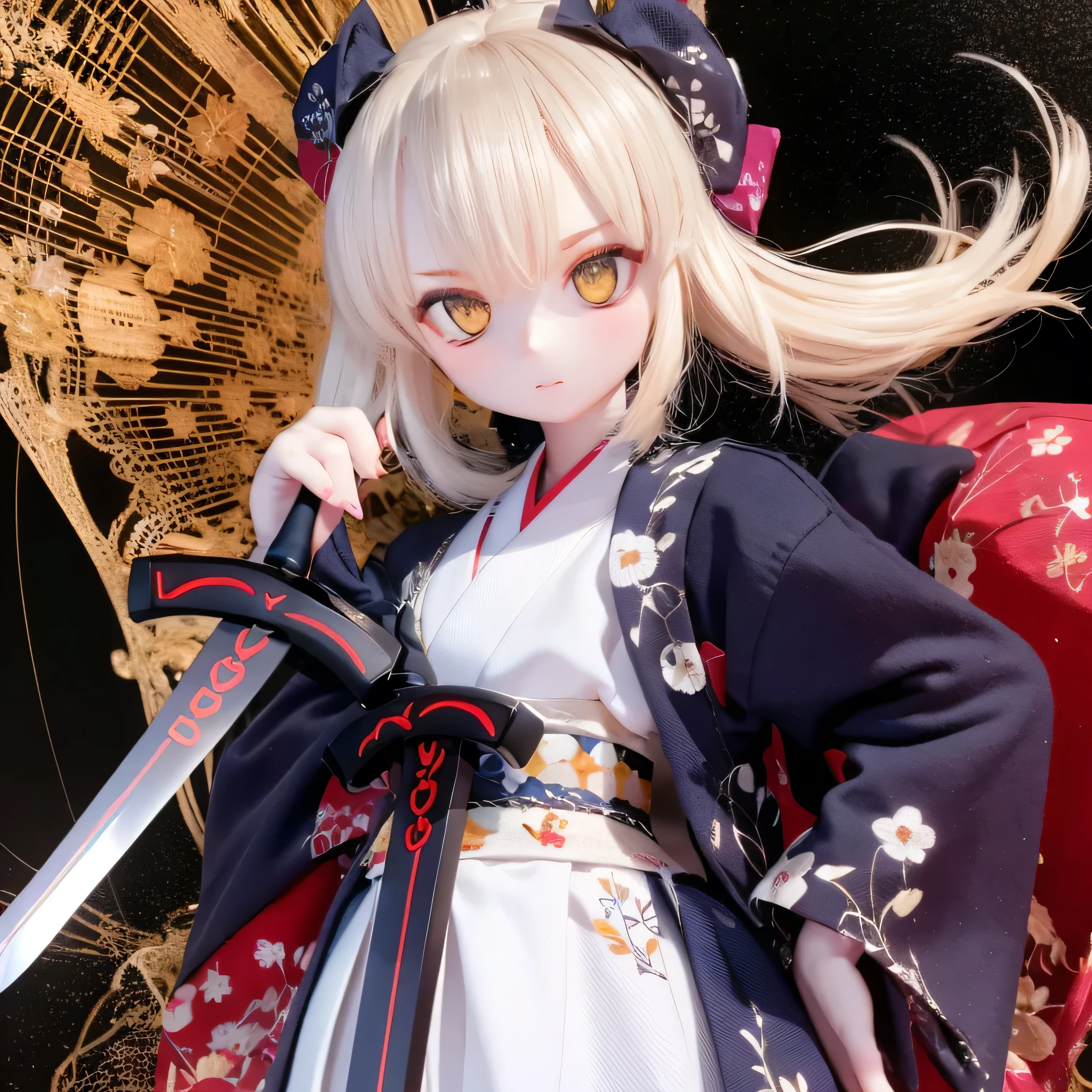   top quality,           expressive eyes        ,        Face Perfect Destiny Saber Contrapost White Kimono(((((Wear a sword        ))))))